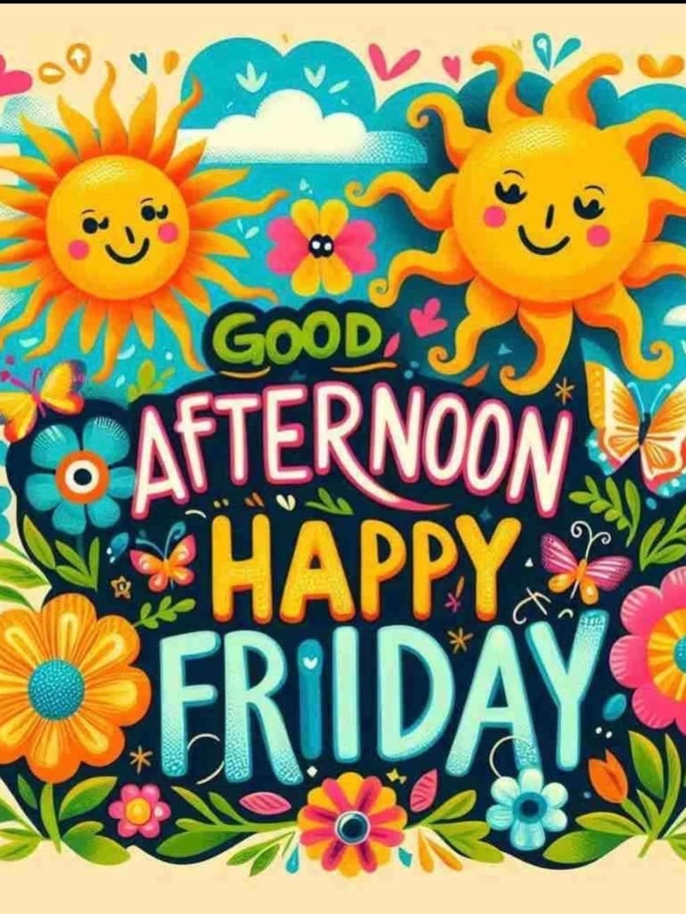 Colorful 'Good Afternoon Happy Friday' Sun & Floral Wall Art